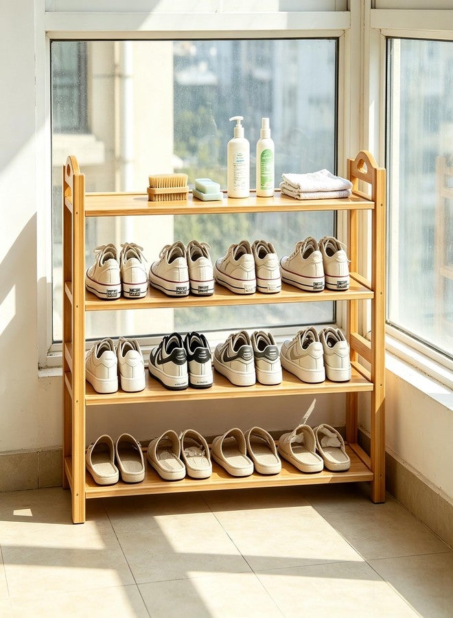HOLTPHILI 4-Tier Shoe Rack Bamboo Shoe Organizer Free Standing Shoe Storage for Entryway, Closet, Hallway, Bathroom and Living Room, Natural - Image 3