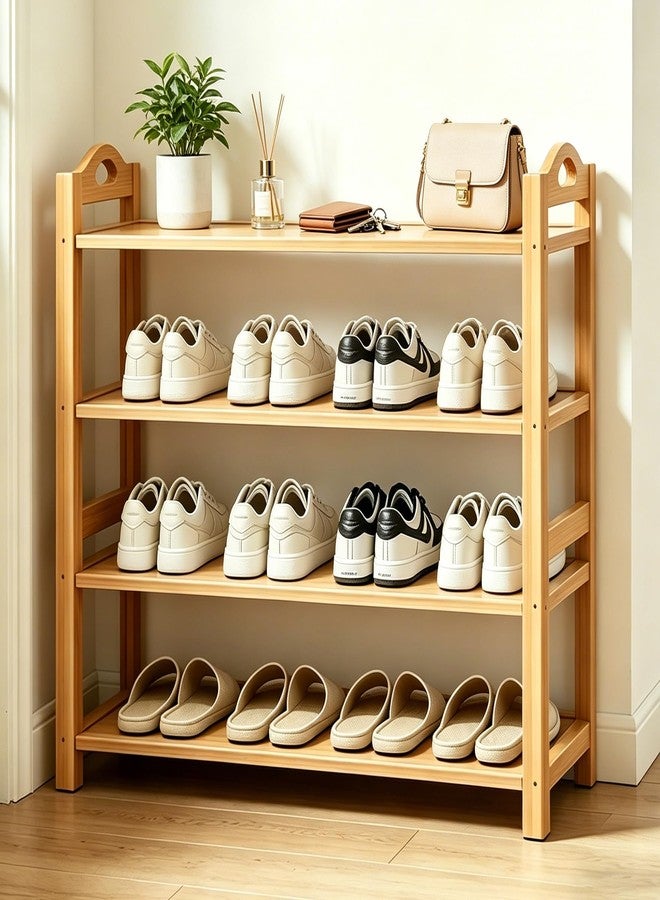 HOLTPHILI 4-Tier Shoe Rack Bamboo Shoe Organizer Free Standing Shoe Storage for Entryway, Closet, Hallway, Bathroom and Living Room, Natural - Image 1