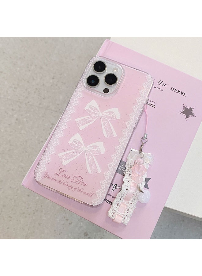 NIBEMINENT Lace Bow Protective TPU Case Cover For iPhone 15 Plus, Foundation Lace Bow With Ribbon Pendant - Image 2