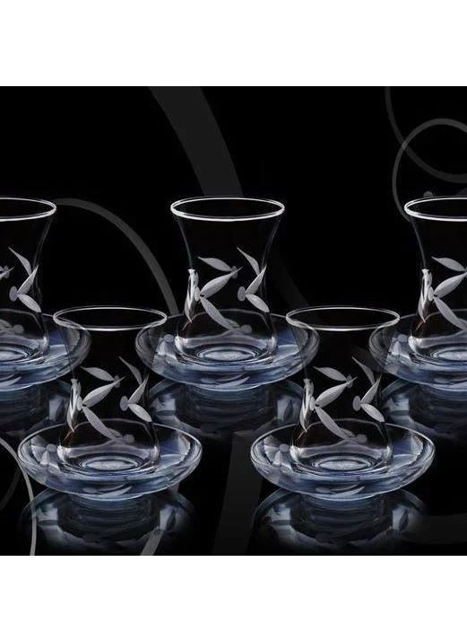 Paşabahçe Slim Waist Butterfly 12 Piece Tea Set for 6 People
