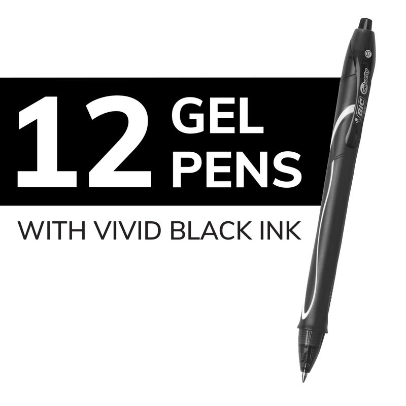 BIC Gelocity Quick Dry Black Gel Pens, Medium Point (0.7mm), 12-Count Pack, Retractable Gel Pens With Comfortable Full Grip - Image 2