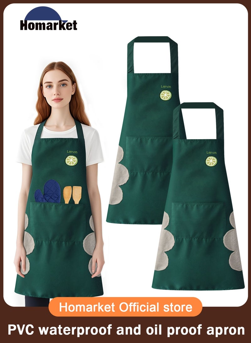 HomarKet 2 Pack Kitchen Aprons for Women,with Large Pockets - Waterproof, Oil-Resistant, and Stain-Proof, for Cooking, Baking, and Home Protection - Image 1