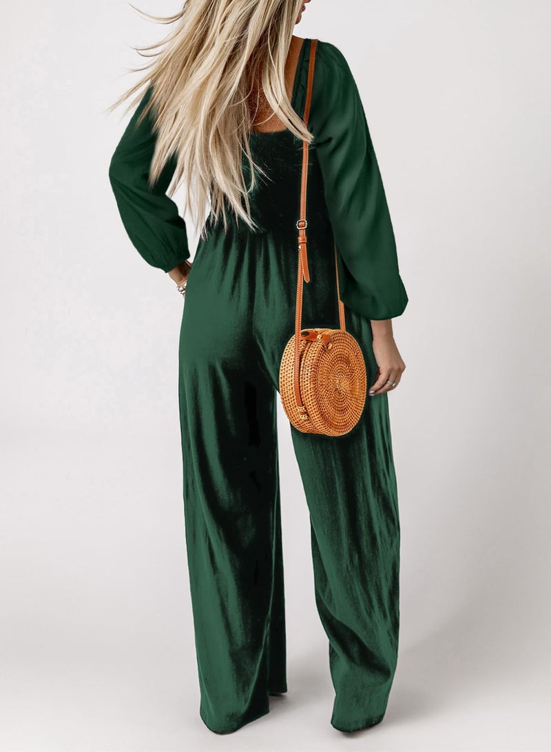 Dokotoo Womens Plus Size Green Jumpsuits for Women Overalls Loose Casual Wide Leg One Piece Long Sleeve Solid Jumpsuit Long Pant Rompers with Pockets X-Large - Image 3