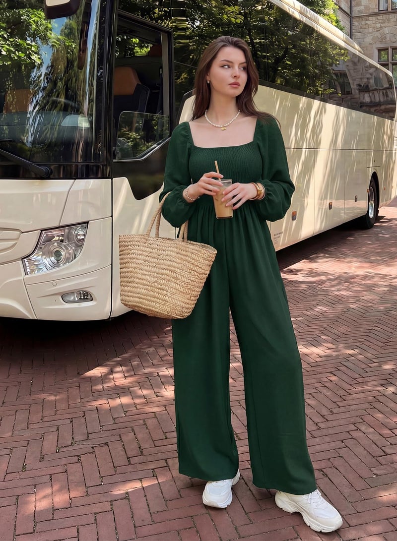 Dokotoo Womens Plus Size Green Jumpsuits for Women Overalls Loose Casual Wide Leg One Piece Long Sleeve Solid Jumpsuit Long Pant Rompers with Pockets X-Large - Image 4