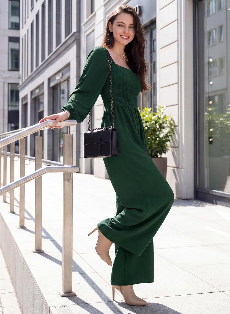 Dokotoo Womens Plus Size Green Jumpsuits for Women Overalls Loose Casual Wide Leg One Piece Long Sleeve Solid Jumpsuit Long Pant Rompers with Pockets X-Large - Image 5