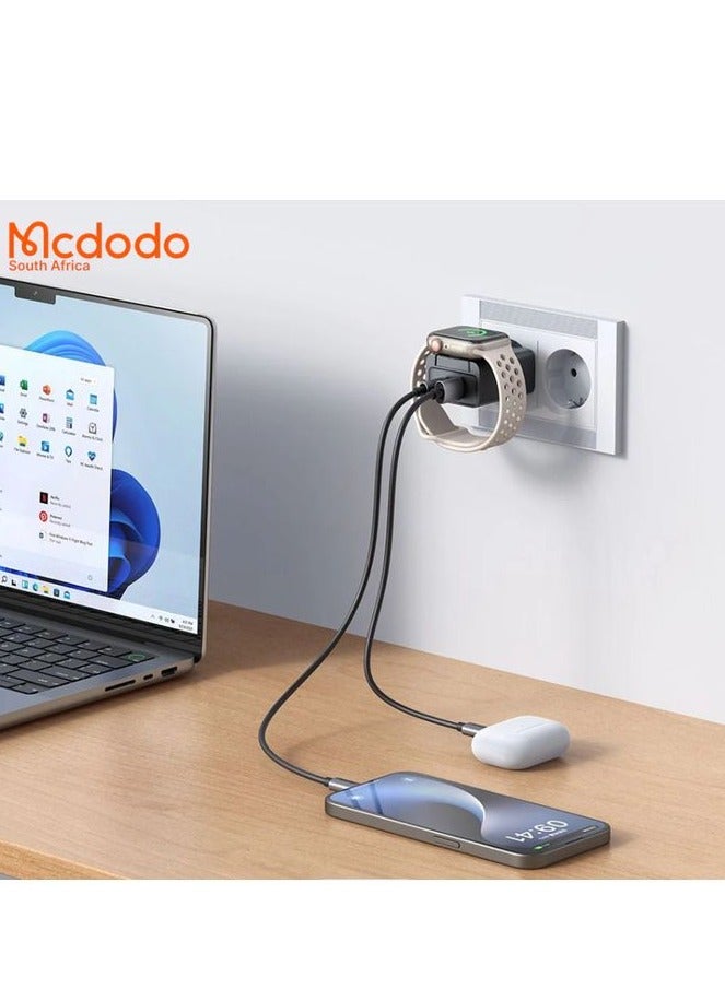 مكدودو ماكدودو CH-3700- شاحن مدمج 2 في 1 بقوة 30 واط مع شاحن ساعة أبل مدمج - منفذ مزدوج USB-C + USB PD شحن سريع - أسود - Image 3