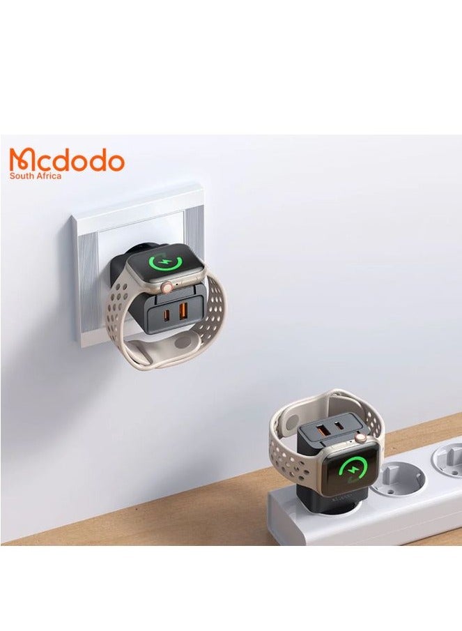 مكدودو ماكدودو CH-3700- شاحن مدمج 2 في 1 بقوة 30 واط مع شاحن ساعة أبل مدمج - منفذ مزدوج USB-C + USB PD شحن سريع - أسود - Image 4