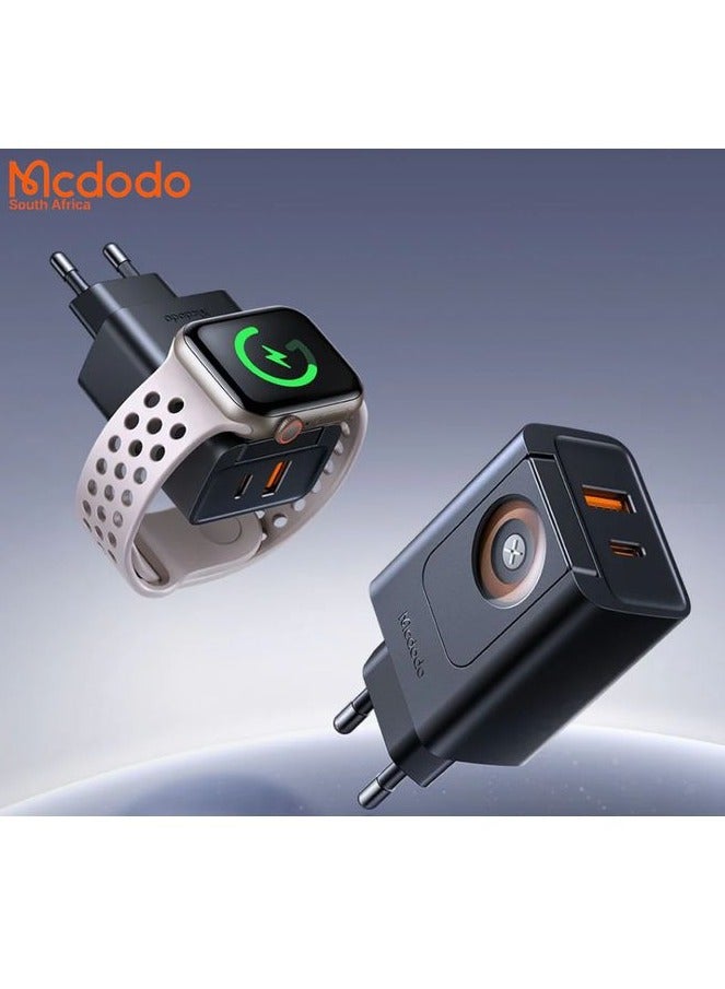 مكدودو ماكدودو CH-3700- شاحن مدمج 2 في 1 بقوة 30 واط مع شاحن ساعة أبل مدمج - منفذ مزدوج USB-C + USB PD شحن سريع - أسود - Image 5