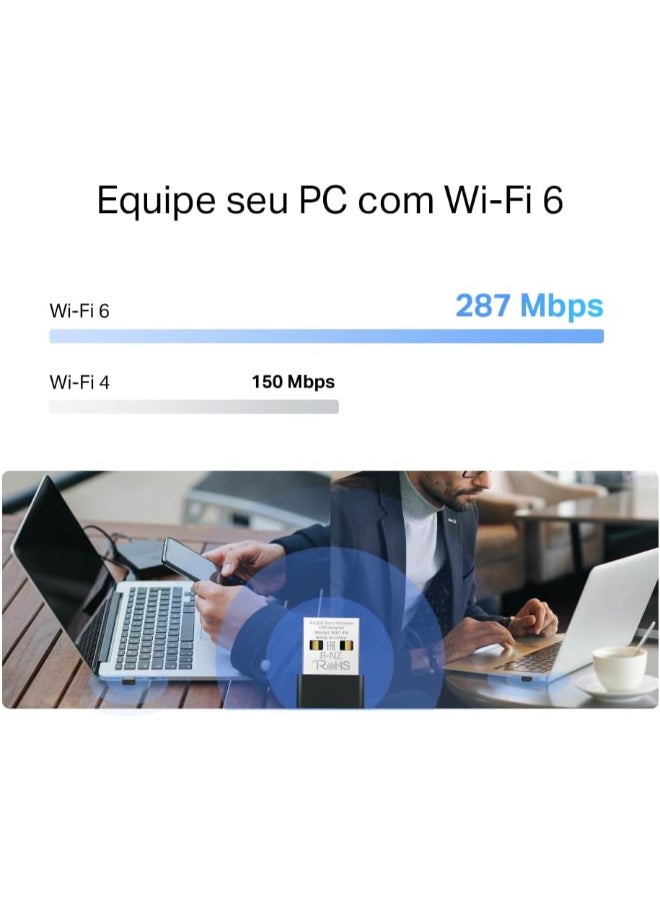MERCUSYS AX300 Nano Wi-Fi USB Adapter
SPEED: 286 Mbps at 2.4 GHz
SPEC: Internal Antennas, USB 2.0 
FEATURE: Nano Size Black - Image 4
