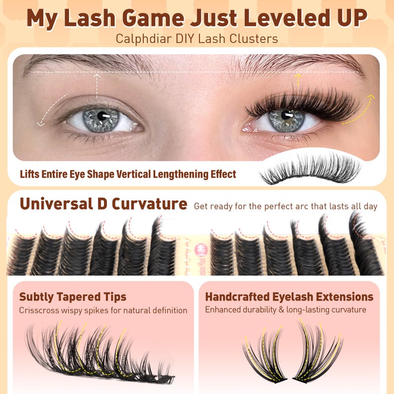 calphdiar Wispy Lash Clusters 30D+40D+50D+60D Individual Lashes 480PCS Eyelash Clusters Natural Volume Lashes Clusters D-curly Cluster Eyelash Extensions 8-18MM DIY Lash Extension at Home - Image 4