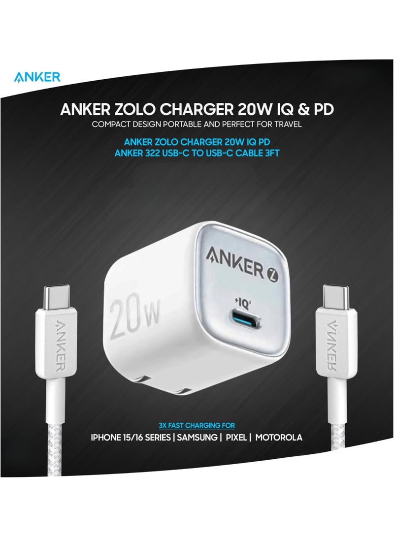 Anker Zolo IQ Compact Charger, 20W USB-C Port with Type-C to Type-C Cable, Enhanced Temperature Control, Compact Size and 3X Faster Charging, Compatible with iPhone, iPad, Samsung, Pixel and More - Image 2