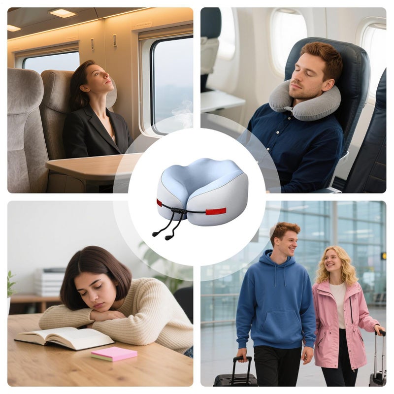 Blue Ergonomic Neck Pillow Memory Foam Travel Cushion Head Support for Adults Kids - Image 5
