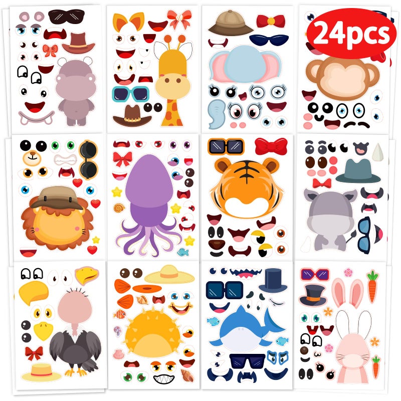 Greingways 24 Pcs Make Your Own Animal Sticker Sheet Animal Party Favors Face Stickers for Kids Girls Toddlers Crafts Activities Bags Birthday Party Favors Supplies - Image 2
