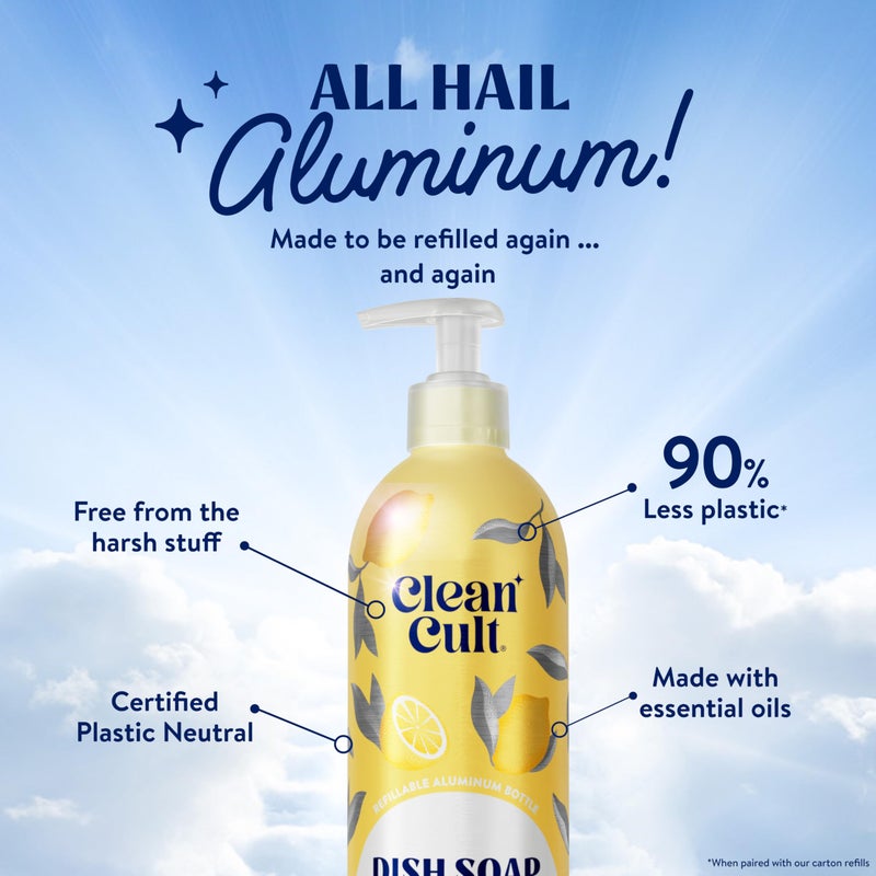 Cleancult - Lemon Verbena - Liquid Dish Soap - Refillable Aluminum Bottle - Dish Soap that Cuts Grease & Grime - 16 oz - 1 Pack - Image 3