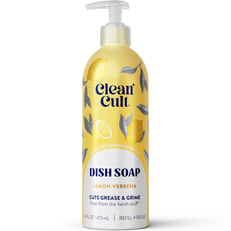 Cleancult - Lemon Verbena - Liquid Dish Soap - Refillable Aluminum Bottle - Dish Soap that Cuts Grease & Grime - 16 oz - 1 Pack - Image 1