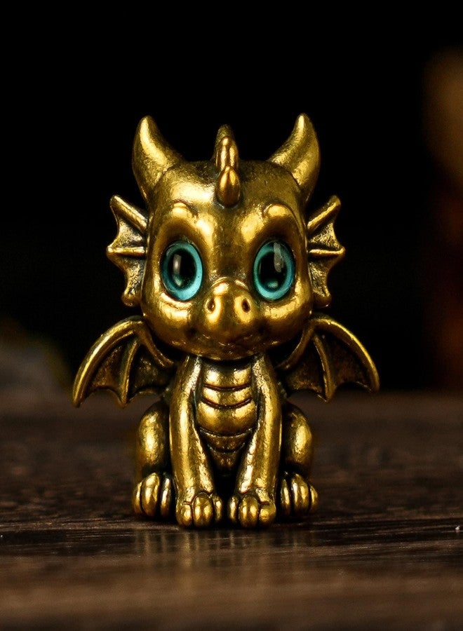 chovy تمثال تنين أسطوري من النحاس الصلب ذو عيون زرقاء، لعبة مكتبية فريدة من نوعها، قطعة فنية مميزة لهواة جمع تقاليد فنغ شوي، هدية مثالية لمحبي الخيال. - Image 1
