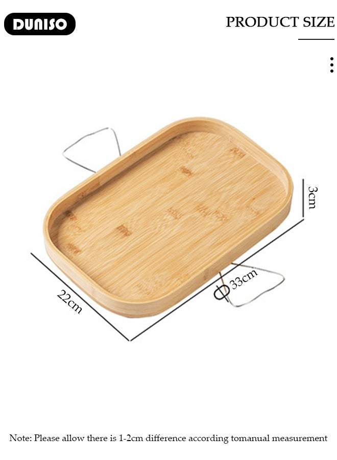 DUNISO طاولة ذراع أريكة قابلة للتثبيت من الخيزران، طاولة صينية للأريكة، صينية خشبية مستطيلة، صواني متعددة الاستخدامات للإفطار، طاولة قهوة/خادم والمزيد، صينية خشبية خفيفة ومتينة قابلة للطي لطاولة ذراع لتناول الطعام والشراب - Image 4