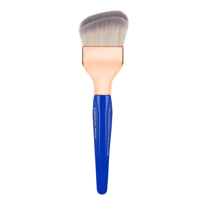 Bdellium Tools Professional Makeup Brush - Golden Triangle 971 Large Slanted Double Dome Blender - With All Vegan and Soft Synthetic Fibers, For Foundation Application & Blending (Blue, 1pc) - Image 1