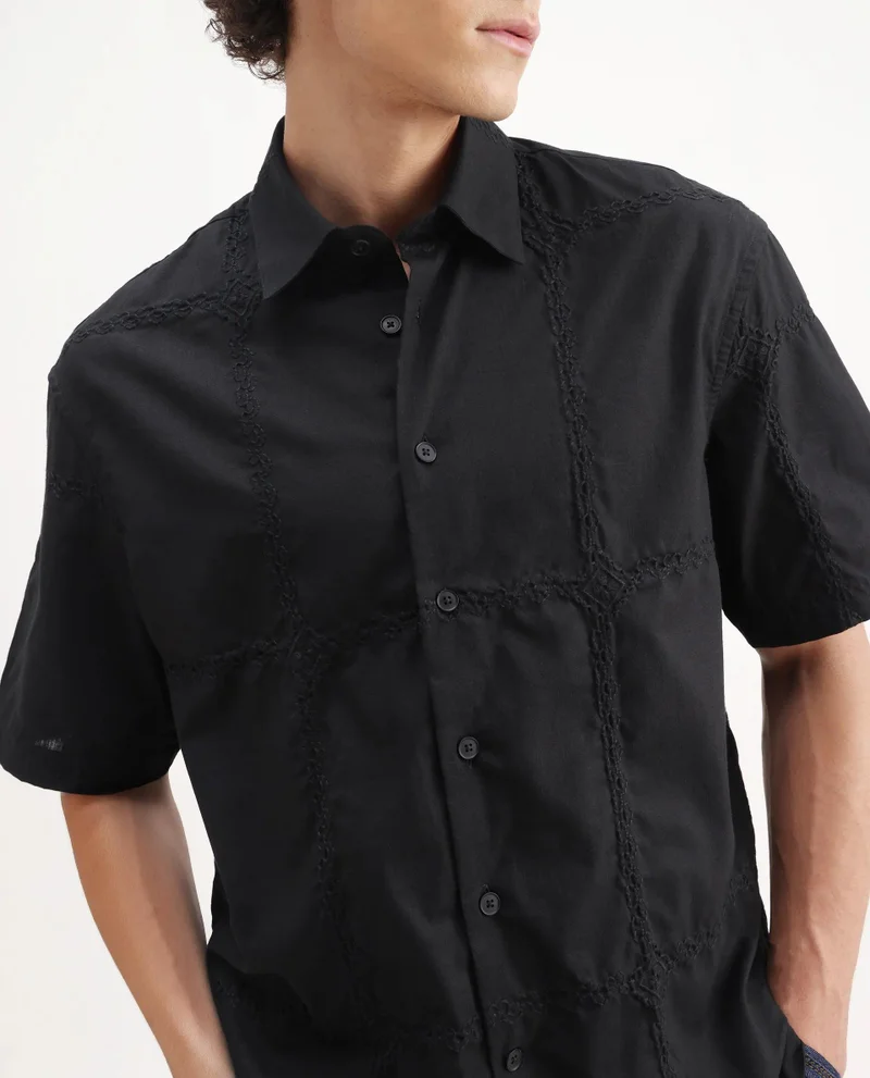 Rare Rabbit Men's Embroidered Regular Fit Shirt