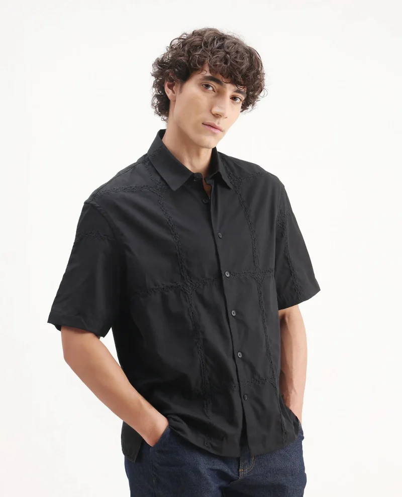 Rare Rabbit Men's Embroidered Regular Fit Shirt