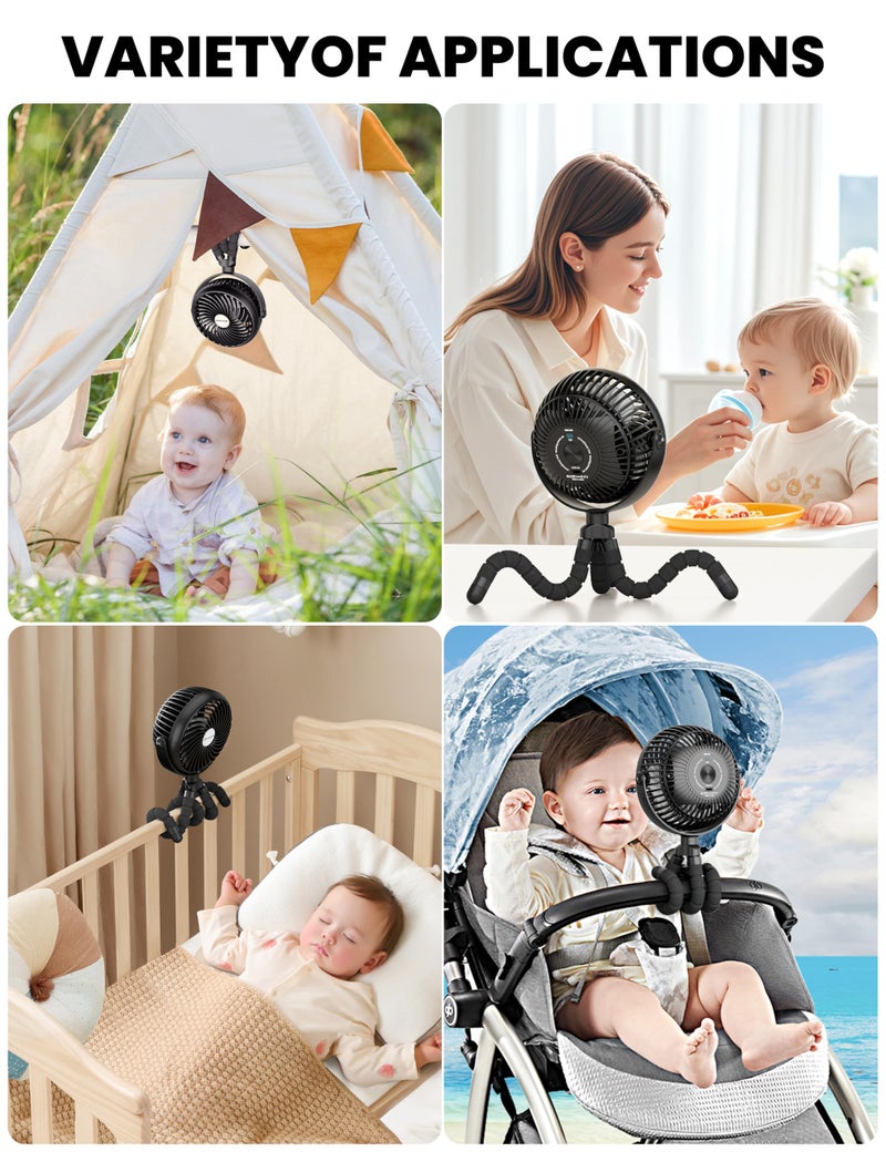 AMACOOL Baby Stroller Fan - 5000mAh Rechargeable, 3-Speed, Strong Yet Quiet, 360Â°Rotate Portable Clip on Fan for Travel, Car Seat, Crib, Bike, Treadmill, Beach Vacation Essentials - Image 5