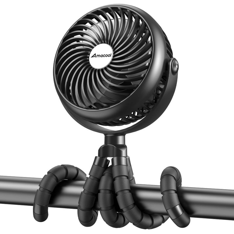 AMACOOL Baby Stroller Fan - 5000mAh Rechargeable, 3-Speed, Strong Yet Quiet, 360Â°Rotate Portable Clip on Fan for Travel, Car Seat, Crib, Bike, Treadmill, Beach Vacation Essentials - Image 1
