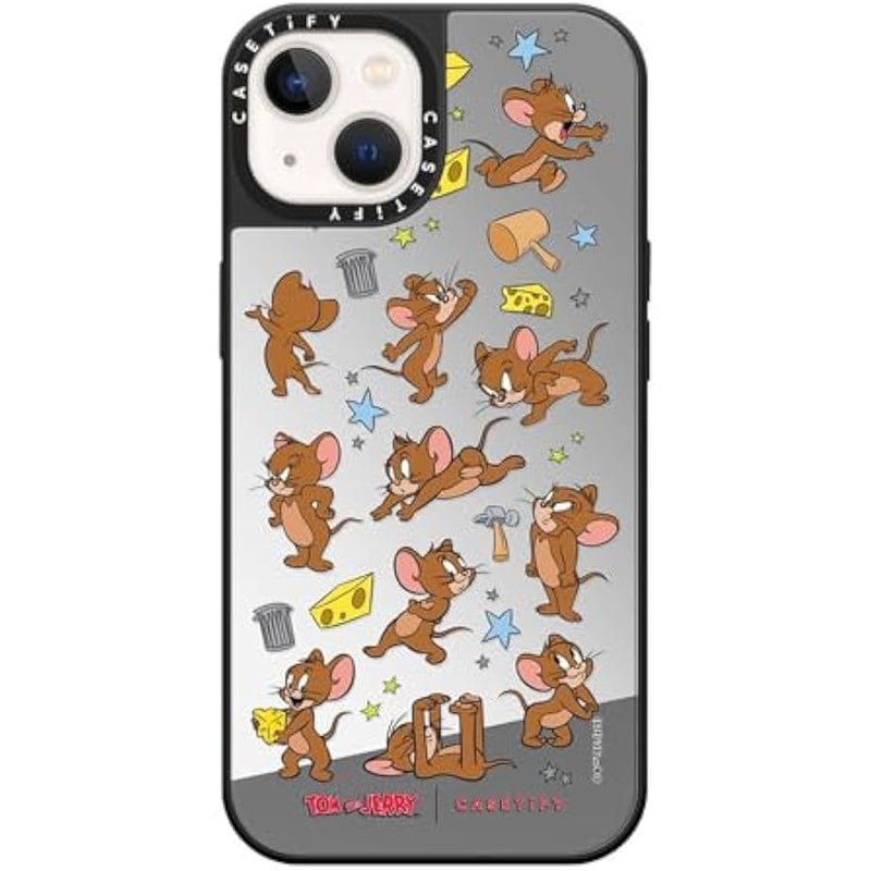 Casetify Mirror Case for iPhone 13 【Tom and Jerry Colab/Reflective / 4.9ft Drop Protection/Compatible with Magsafe】 - Jerry Pattern - Silver on Black - Image 1