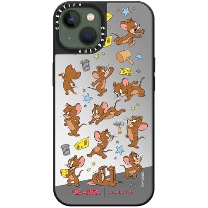 Casetify Mirror Case for iPhone 13 【Tom and Jerry Colab/Reflective / 4.9ft Drop Protection/Compatible with Magsafe】 - Jerry Pattern - Silver on Black - Image 2