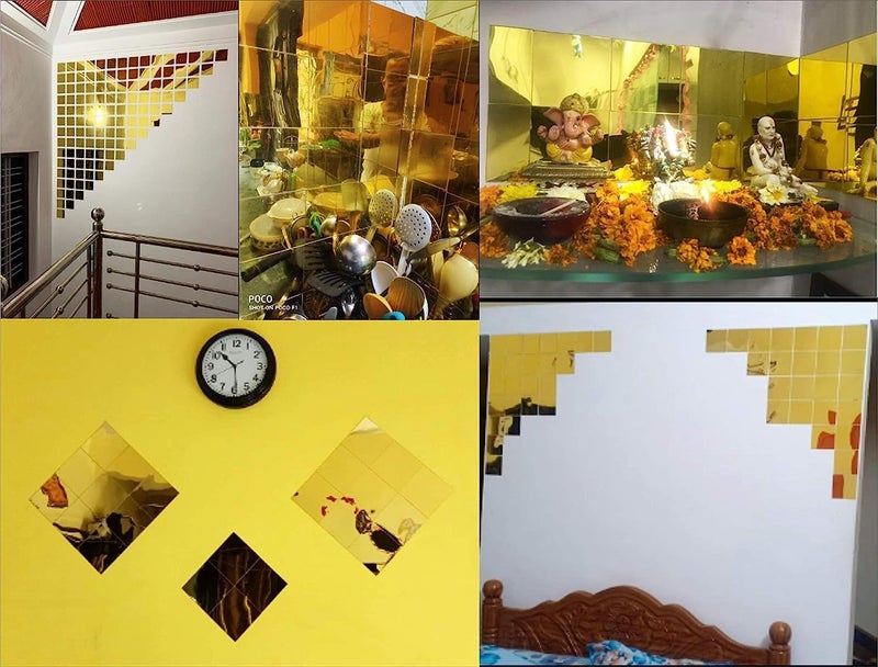 DSticker DSticker 28 Big Square Golden Mirror Stickers for Wall Acrylic Mirror Wall Sticker Mirror Stickers for Wall Acrylic Mirror Wall Mirror Stickers Acrylic Stickers Big Square Gold  - Image 4