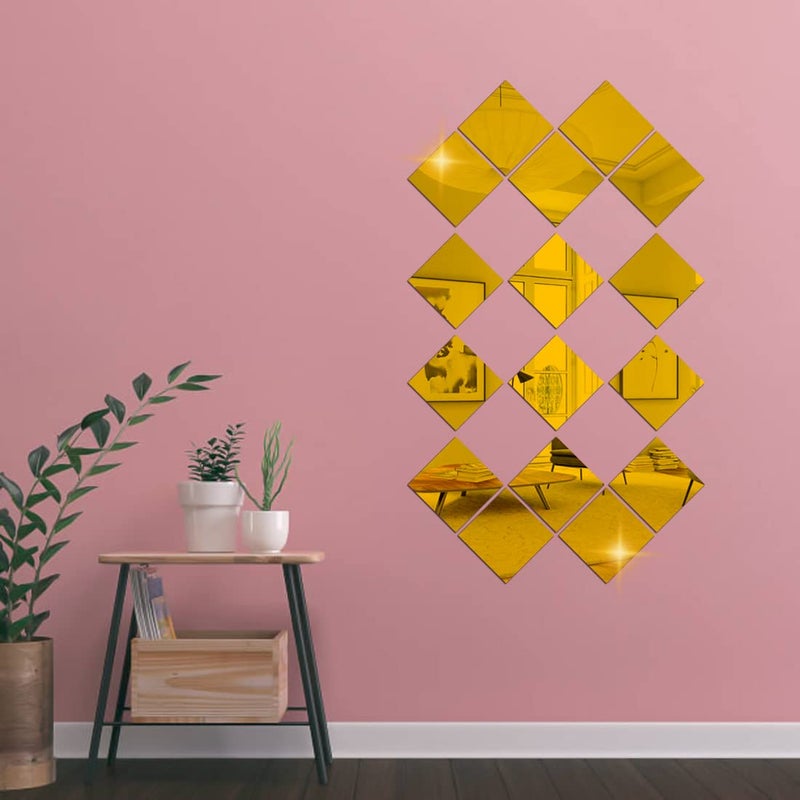 DSticker DSticker 28 Big Square Golden Mirror Stickers for Wall Acrylic Mirror Wall Sticker Mirror Stickers for Wall Acrylic Mirror Wall Mirror Stickers Acrylic Stickers Big Square Gold  - Image 5