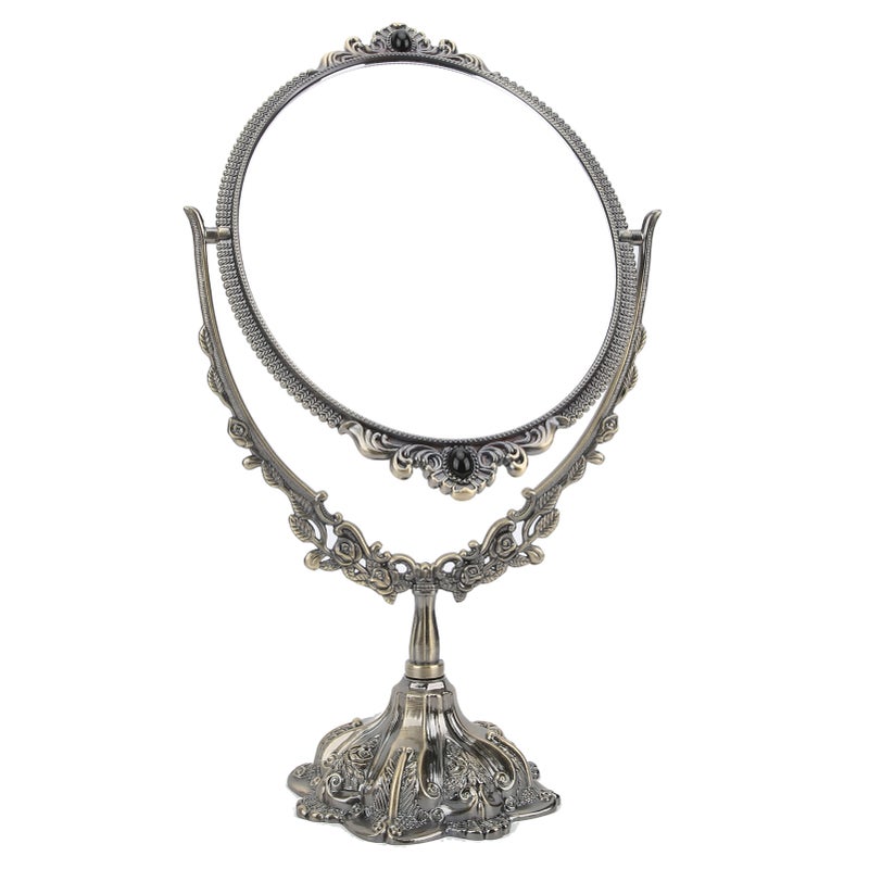 MakeUp Mirror EuropeanStyle Metal Retro DoubleSided Mirror for Bathroom Bedroom Dressing(Bronze Small ) - Image 2