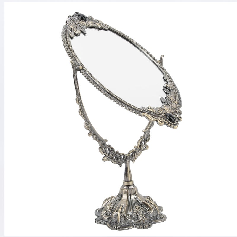MakeUp Mirror EuropeanStyle Metal Retro DoubleSided Mirror for Bathroom Bedroom Dressing(Bronze Small ) - Image 3
