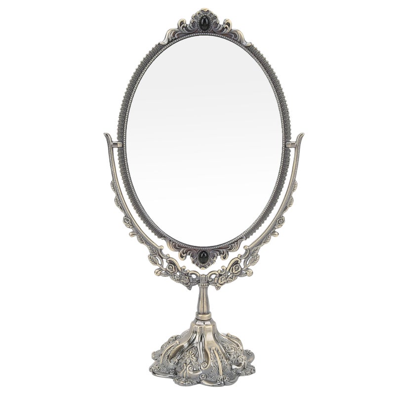 MakeUp Mirror EuropeanStyle Metal Retro DoubleSided Mirror for Bathroom Bedroom Dressing(Bronze Small ) - Image 1