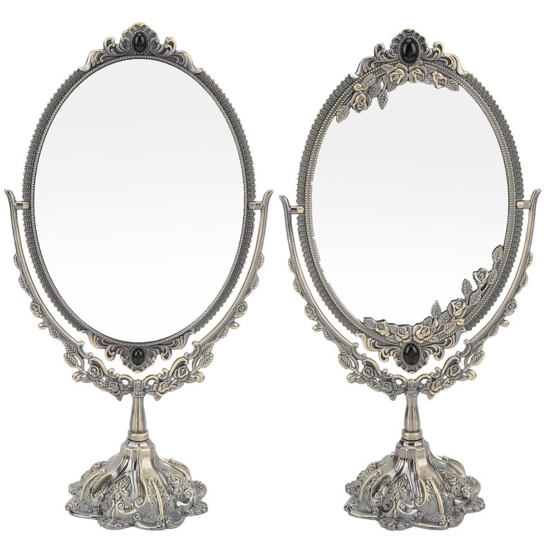 MakeUp Mirror EuropeanStyle Metal Retro DoubleSided Mirror for Bathroom Bedroom Dressing(Bronze Small ) - Image 4