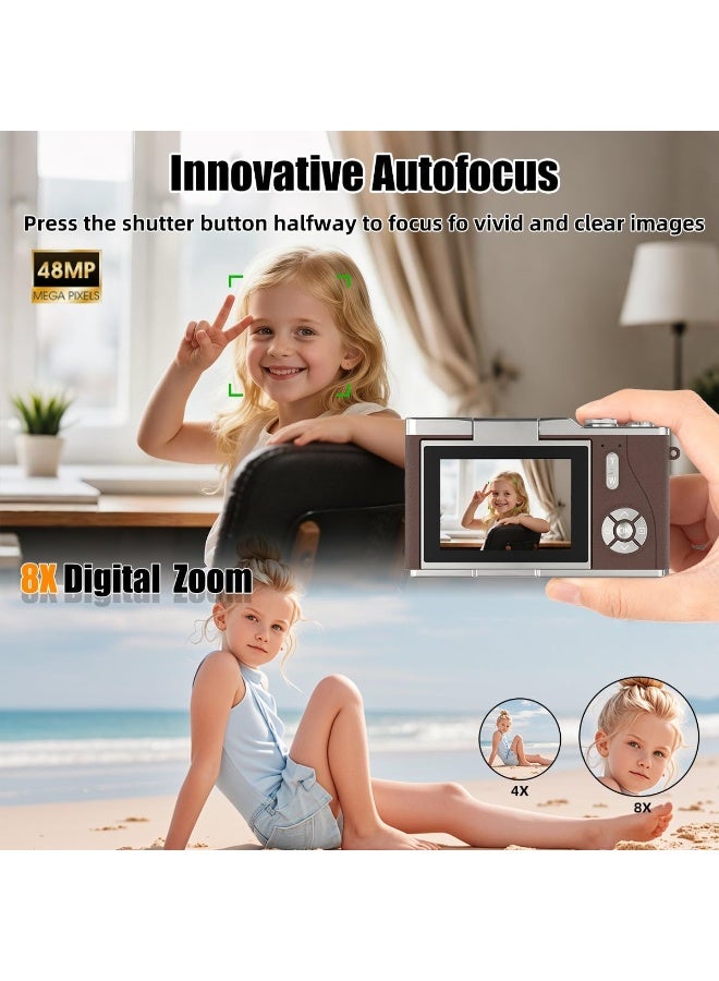 4K Digital Camera,Autofocus 48MP Selfie Vlogging Camera Compact Point and Shoot Camera with 180° Flip Screen,128GB Card Photography Gifts for Beginners Kids Teens - Image 3