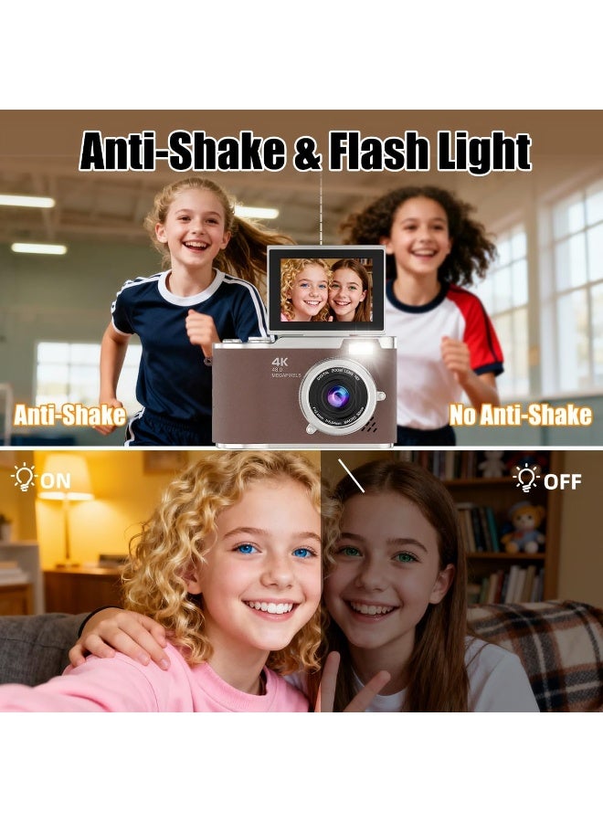 4K Digital Camera,Autofocus 48MP Selfie Vlogging Camera Compact Point and Shoot Camera with 180° Flip Screen,128GB Card Photography Gifts for Beginners Kids Teens - Image 4