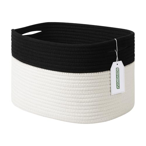 ECDYQXVU Cotton Rope Storage Basket 15x10x9 Inches Woven Basket for Shelves Clothes Towels Books and Laundry Black White 1 Pack - Image 1