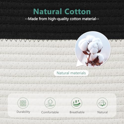 ECDYQXVU Cotton Rope Storage Basket 15x10x9 Inches Woven Basket for Shelves Clothes Towels Books and Laundry Black White 1 Pack - Image 3