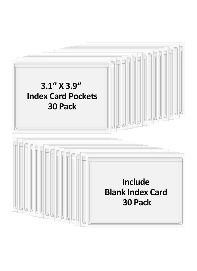 Prasacco 30 Pcs Selfadhesive Index Card Holders Business Card Pockets Clear Plastic Labels Holders For Organizing Storage Bins Library Card Shelves (3.93 X 3.14 Inches)  - Image 1