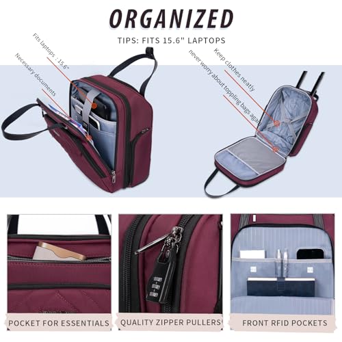 VANKEAN Carry On Underseat 16-inch Multi-functional Underseater Lightweight Overnight Suitcase with Wheels, Roller Case for Men Women Travel Business, Burgundy - Image 4