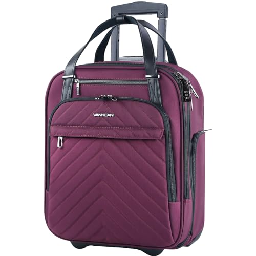 VANKEAN Carry On Underseat 16-inch Multi-functional Underseater Lightweight Overnight Suitcase with Wheels, Roller Case for Men Women Travel Business, Burgundy - Image 1