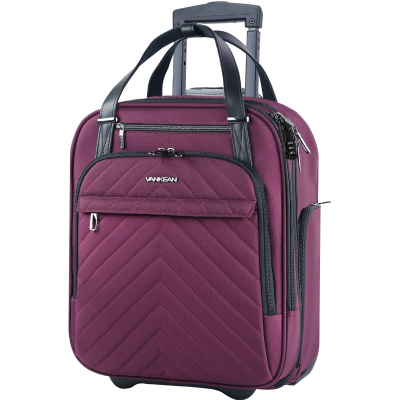 VANKEAN Carry On Underseat 16-inch Multi-functional Underseater Lightweight Overnight Suitcase with Wheels, Roller Case for Men Women Travel Business, Burgundy - Image 3