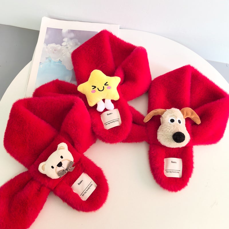 New Year Red Scarf Children'S Plush Scarf Winter Warm For Boys And Girls Kindergarten Christmas New Year'S Day Gift Red - Image 3