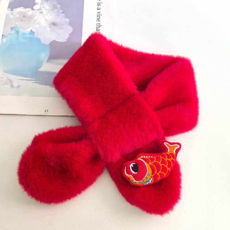 New Year Red Scarf Children'S Plush Scarf Winter Warm For Boys And Girls Kindergarten Christmas New Year'S Day Gift Red - Image 1