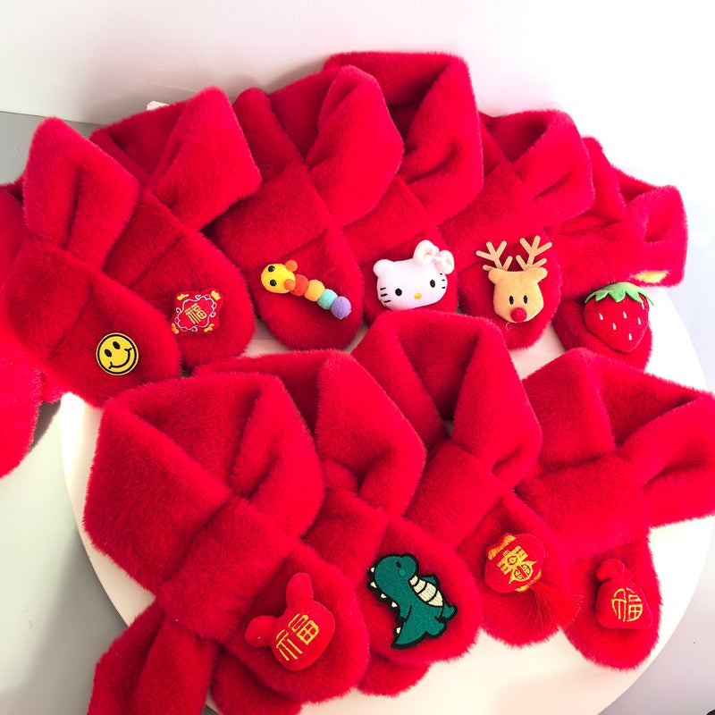 New Year Red Scarf Children'S Plush Scarf Winter Warm For Boys And Girls Kindergarten Christmas New Year'S Day Gift Red - Image 5