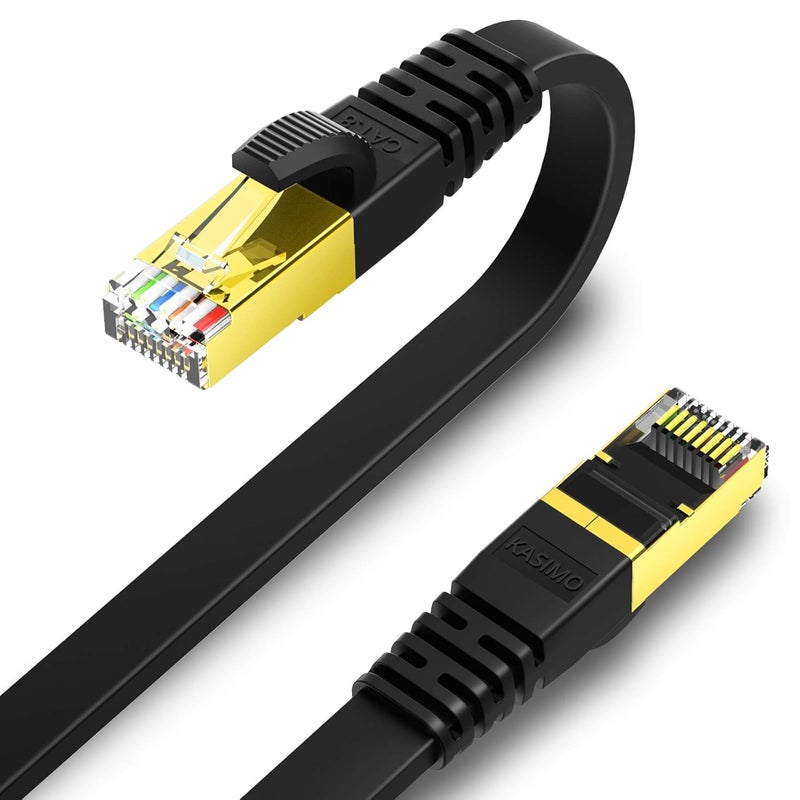KASIMO Cat 8 Flat Ethernet Cable 1 ft, Cat8 High Speed Flat Internet Network LAN Cable 40Gbps 2000MHz SSTP Network Patch Cord with Gold Plated RJ45 Connector (1ft) - Image 1