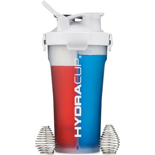 Hydra Cup DualShaker Pro 32 oz Shaker Bottle for Protein Shakes, Shaker Cup w/Handle & Ball Blender Whisks, Dual Mixing Shaker Bottle with Storage, 2 in 1, for Travel To Go, BPA Free (White) - Image 1