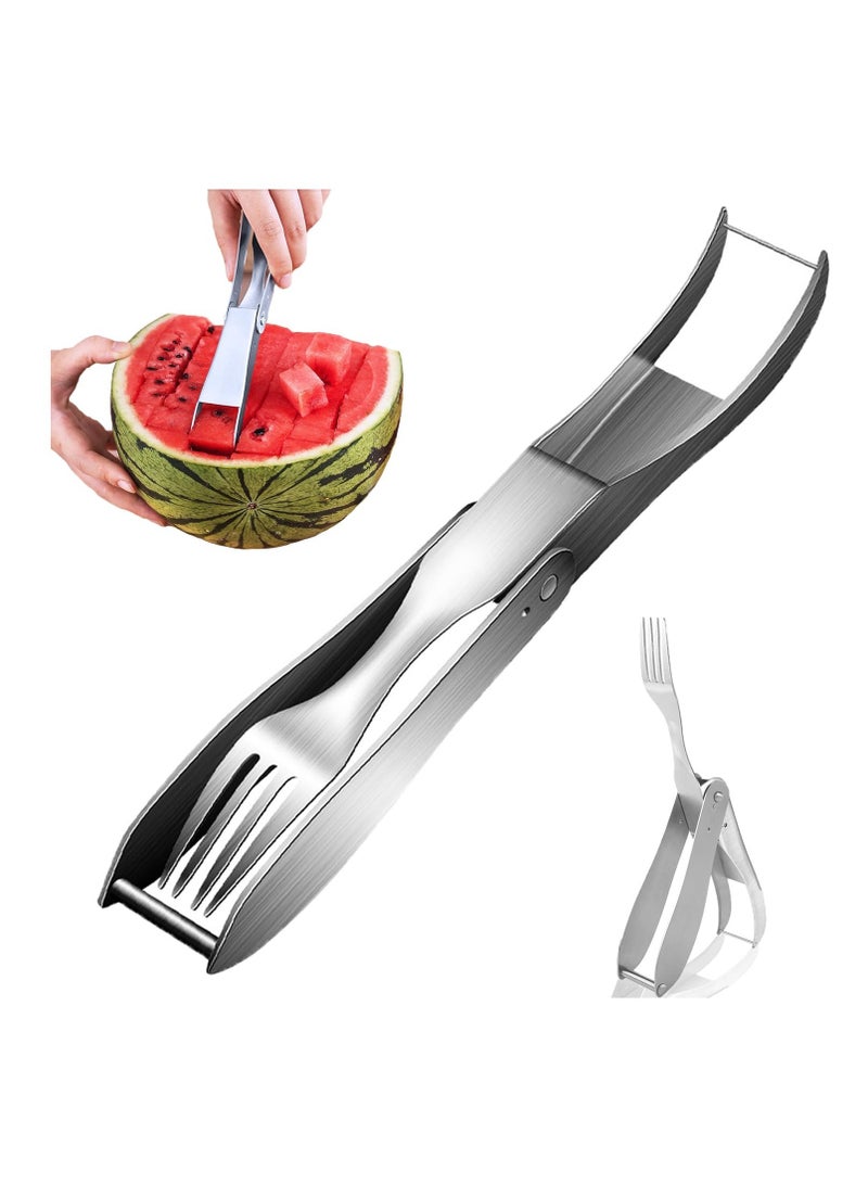 Excefore 2 in 1 Watermelon Fork Slicer Cutter, Dual Head Portable Artifact, Stainless Steel Fruit Watermelon Cutter, Suitable for Family Parties Kitchen Camping Artifact - Image 1