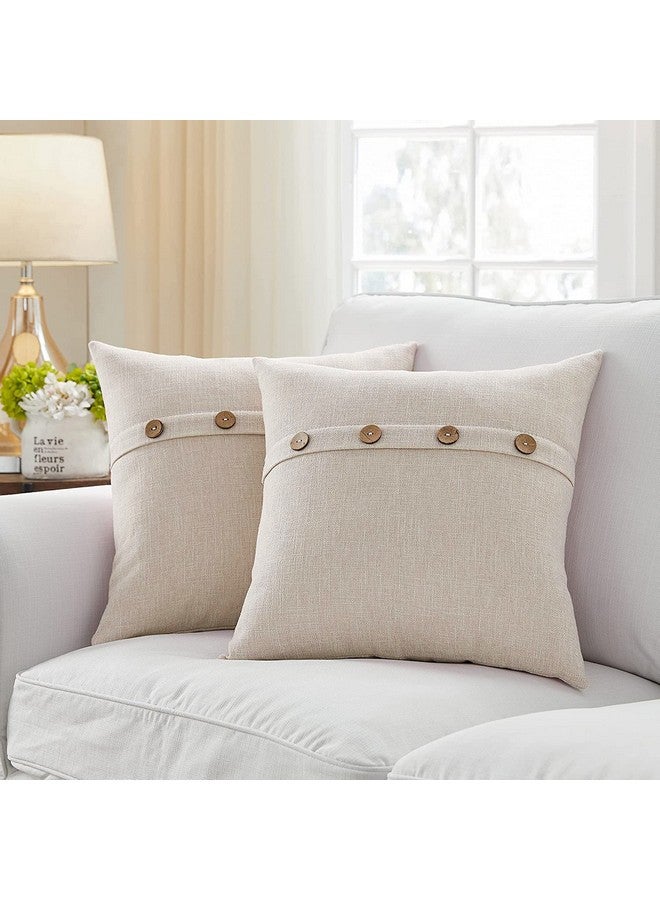 Khooti Khooti Decorative Poly Jute Square Cushion Cover with Buttons Throw Pillow Cover for Living Room Couch Sofa, Modern 24 x 24 Inches / 60 x 60 cm (Color - Light Linen)(Set of 3 Pieces) C5  - Image 1
