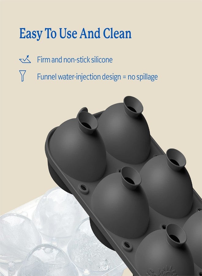 سامويل ورلد صانعة كرات الثلج الكبيرة من Samuelworld مع غطاء، 6 كرات ثلج بحجم 2.5 بوصة - آمنة للاستخدام مع الطعام، صينية ثلج دائرية من السيليكون سهلة التعبئة، مثالية لصنع كرات الثلج للويسكي والكوكتيلات والهدايا - رمادي - Image 5